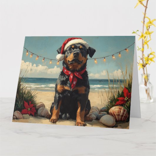 Rottweiler Dog Christmas Vintag Beach Karte (Gelbe Blume)