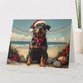 Rottweiler Dog Christmas Vintag Beach Karte (Vorderseite)