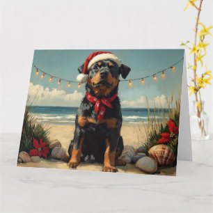 Rottweiler Dog Christmas Vintag Beach Karte