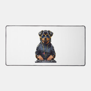 Rottweiler Dog Dj mit Turntable und Kopfhörern Schreibtischunterlage