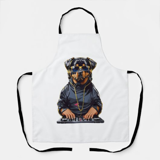 Rottweiler Dog Dj mit Turntable und Kopfhörern Schürze (Vorderseite)