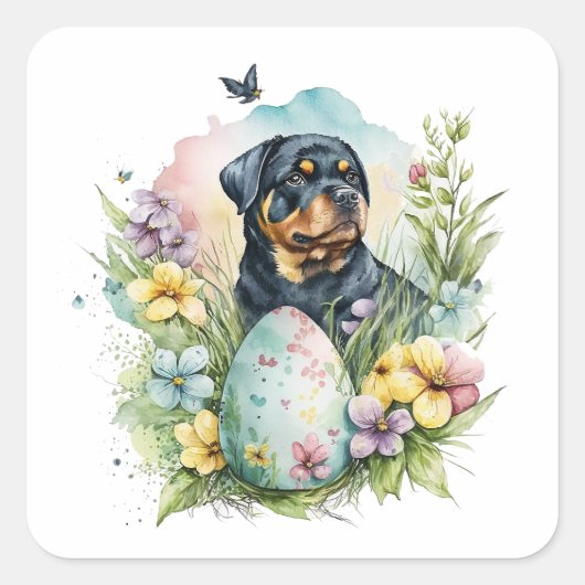 Rottweiler Dog Easter Egg, Happy Easter Rottweiler Quadratischer Aufkleber (Vorderseite)