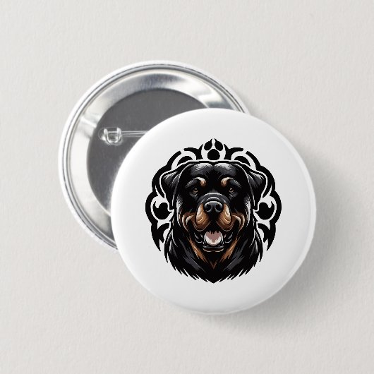 Rottweiler Dog Face Button (Vorne & Hinten)