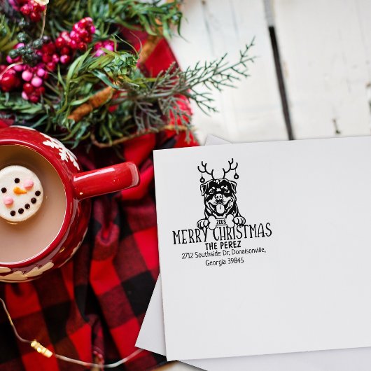 Rottweiler Dog Frohe Weihnachts-Rücksendeadresse Gummistempel