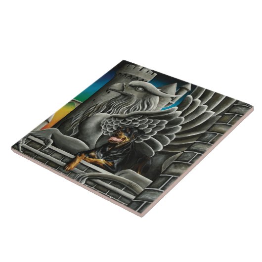 Rottweiler Dog Gargoyle Fantasy Fliese (Seite)