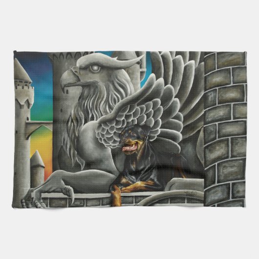 Rottweiler Dog Gargoyle Fantasy Geschirrtuch (Horizontal)