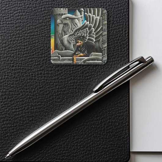 Rottweiler Dog Gargoyle Fantasy Quadratischer Aufkleber