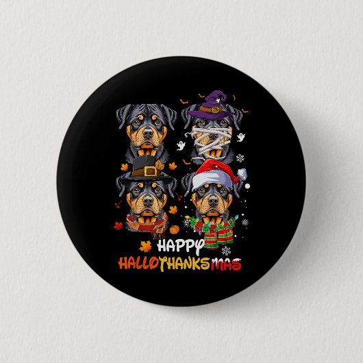 Rottweiler Dog Hallothanksmas Halloween Thanksgivi Button (Vorderseite)