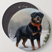 Rottweiler Dog in Schnee Weihnachten Button (Vorne & Hinten)