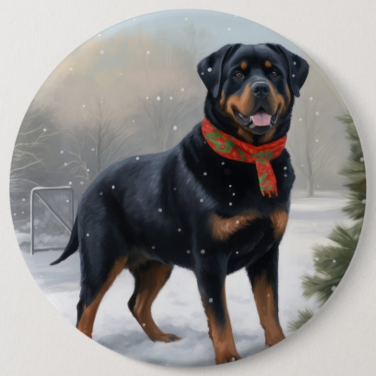 Rottweiler Dog in Schnee Weihnachten Button (Vorderseite)
