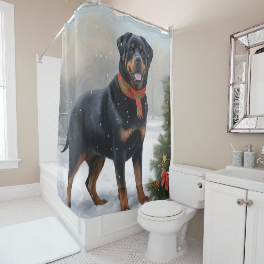 Rottweiler Dog in Schnee Weihnachten Duschvorhang (Beispiel)
