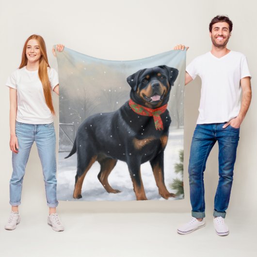Rottweiler Dog in Schnee Weihnachten Fleecedecke (Beispiel)