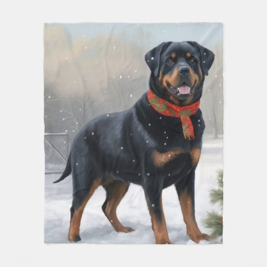 Rottweiler Dog in Schnee Weihnachten Fleecedecke (Vorderseite)