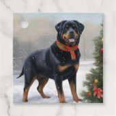 Rottweiler Dog in Schnee Weihnachten Geschenkanhänger (Vorderseite)