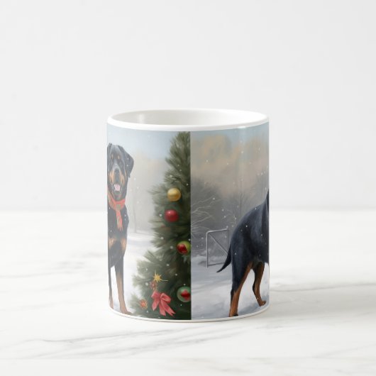 Rottweiler Dog in Schnee Weihnachten Kaffeetasse (Mittel)