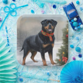 Rottweiler Dog in Schnee Weihnachten Pappteller (Party)