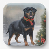 Rottweiler Dog in Schnee Weihnachten Pappteller (Vorderseite)