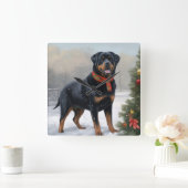 Rottweiler Dog in Schnee Weihnachten Quadratische Wanduhr (Zuhause)
