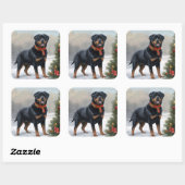 Rottweiler Dog in Schnee Weihnachten Quadratischer Aufkleber (Blatt)