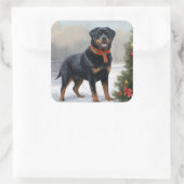 Rottweiler Dog in Schnee Weihnachten Quadratischer Aufkleber (Tasche)