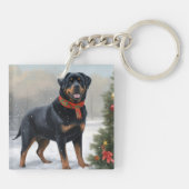 Rottweiler Dog in Schnee Weihnachten Schlüsselanhänger (Rückseite)