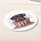 Rottweiler Dog Movie Popcorn Ecket Runder Pappuntersetzer (Angewinkelt)