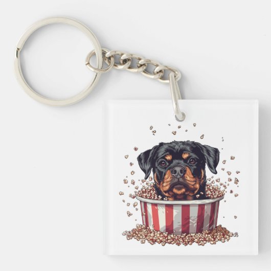Rottweiler Dog Movie Popcorn Ecket Schlüsselanhänger (Vorderseite)