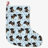 Rottweiler Dog Pattern Blau Großer Weihnachtsstrumpf (Vorderseite)