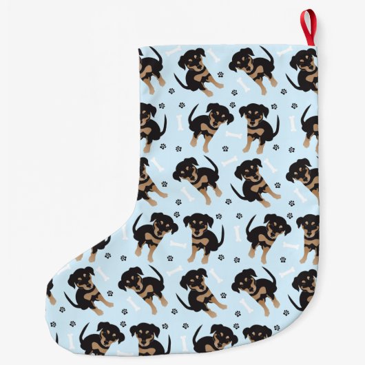 Rottweiler Dog Pattern Blau Großer Weihnachtsstrumpf (Rückseite)