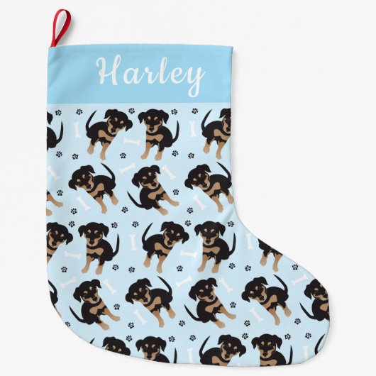 Rottweiler Dog Pattern Blau Großer Weihnachtsstrumpf (Vorderseite)