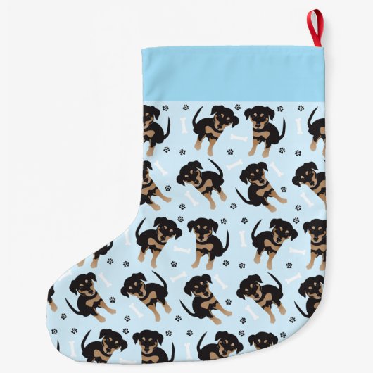 Rottweiler Dog Pattern Blau Großer Weihnachtsstrumpf (Rückseite)