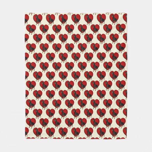 Rottweiler Dog Red Heart Pattern Fleecedecke (Vorderseite)