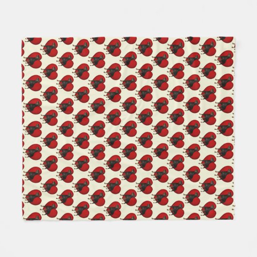 Rottweiler Dog Red Heart Pattern Fleecedecke (Vorderseite (Horizontal))
