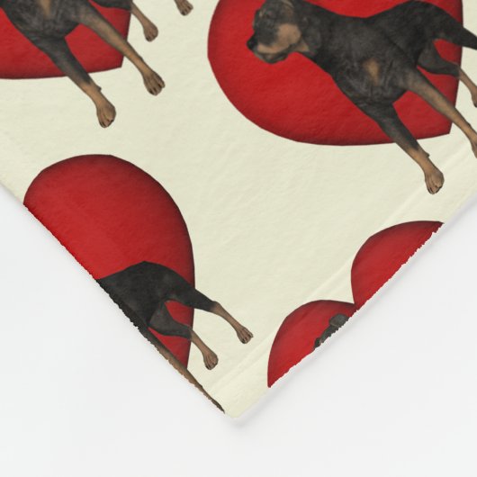 Rottweiler Dog Red Heart Pattern Fleecedecke (Ecke)