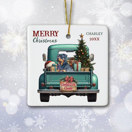 Rottweiler Dog Retro Truck Christmas Keramikornament