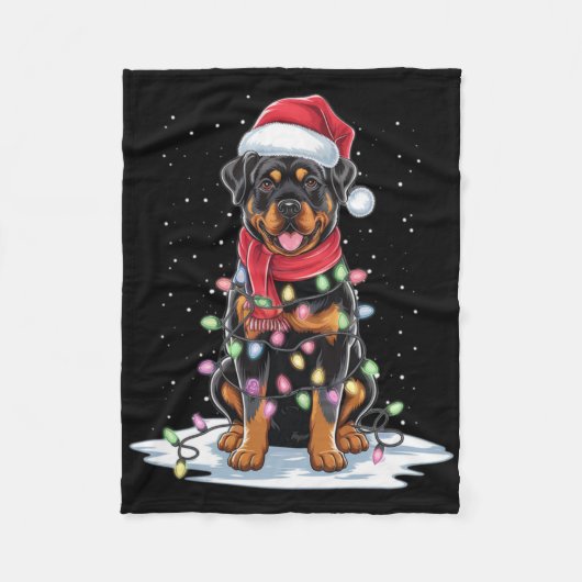 Rottweiler Dog Santa Hat Christmas Tree Light Xmas Fleecedecke (Vorderseite)