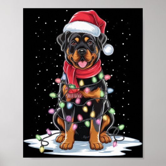 Rottweiler Dog Santa Hat Christmas Tree Light Xmas Poster (Vorne)