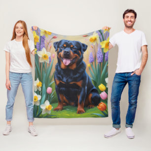 Rottweiler Dog Spring Flowers Malerei Fleecedecke