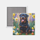 Rottweiler Dog Spring Flowers Malerei Magnet (Vorderseite/Rückseite)