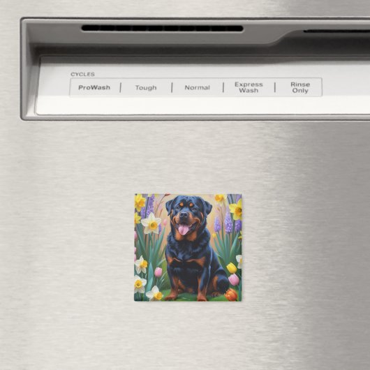 Rottweiler Dog Spring Flowers Malerei Magnet (In Situ (Geschirrspüler))