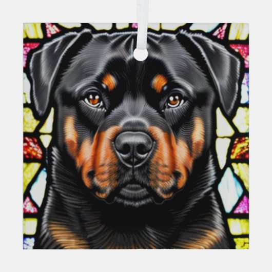Rottweiler Dog "Stains Glass" Ornament Aus Glas (Rückseite)