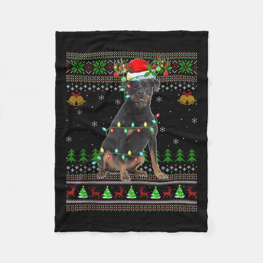 Rottweiler Dog Ugly Christmas Sweaters Holiday San Fleecedecke (Vorderseite)