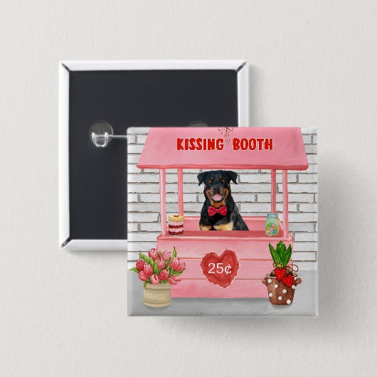 Rottweiler Dog Valentine's Day Kissing Booth Button (Vorne & Hinten)