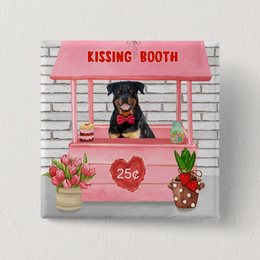 Rottweiler Dog Valentine's Day Kissing Booth Button (Vorderseite)