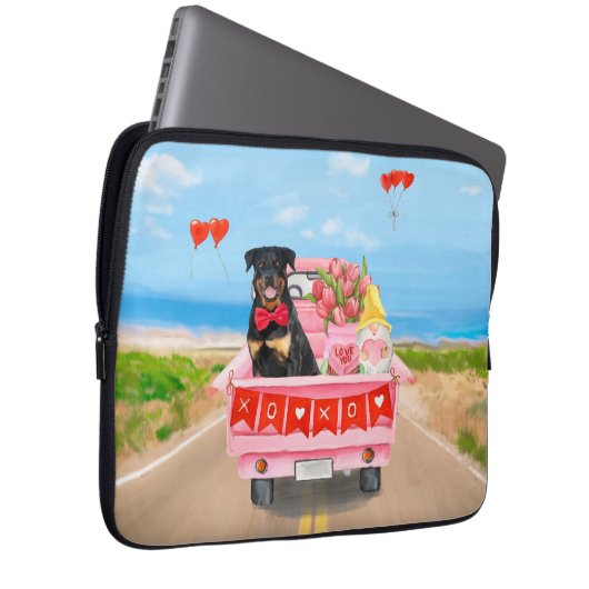 Rottweiler Dog Valentine's Day Lkw Herz Laptopschutzhülle (Vorne Rechts)