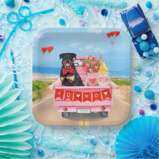 Rottweiler Dog Valentine's Day Lkw Herz Pappteller (Party)