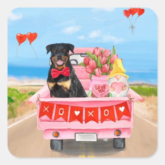 Rottweiler Dog Valentine's Day Lkw Herz Quadratischer Aufkleber (Vorderseite)
