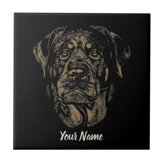 Rottweiler Dog Vintag Portrait Rottie Design Fliese (Vorderseite)