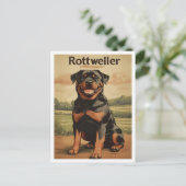 Rottweiler Dog Vintage Art Postkarte (Stehend Vorderseite)