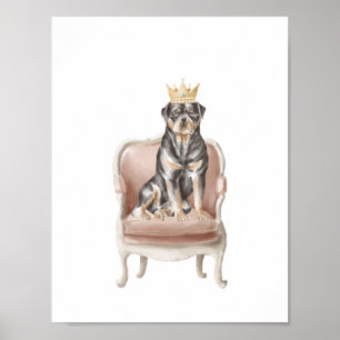 Rottweiler Dog Wear Royal Crown Poster